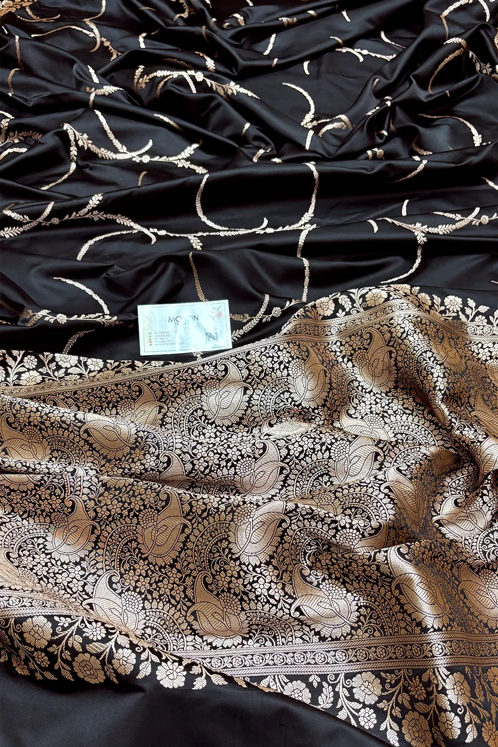 Black Zari Katan Mashru Silk Banarasi Saree