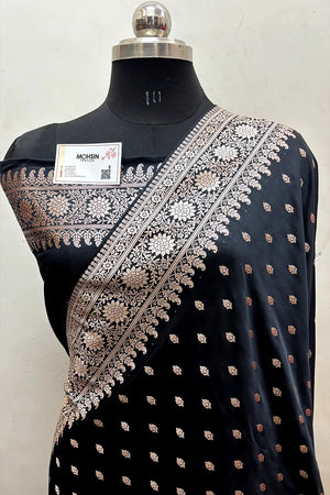 Black Zari Katan Mashru Silk Banarasi Saree