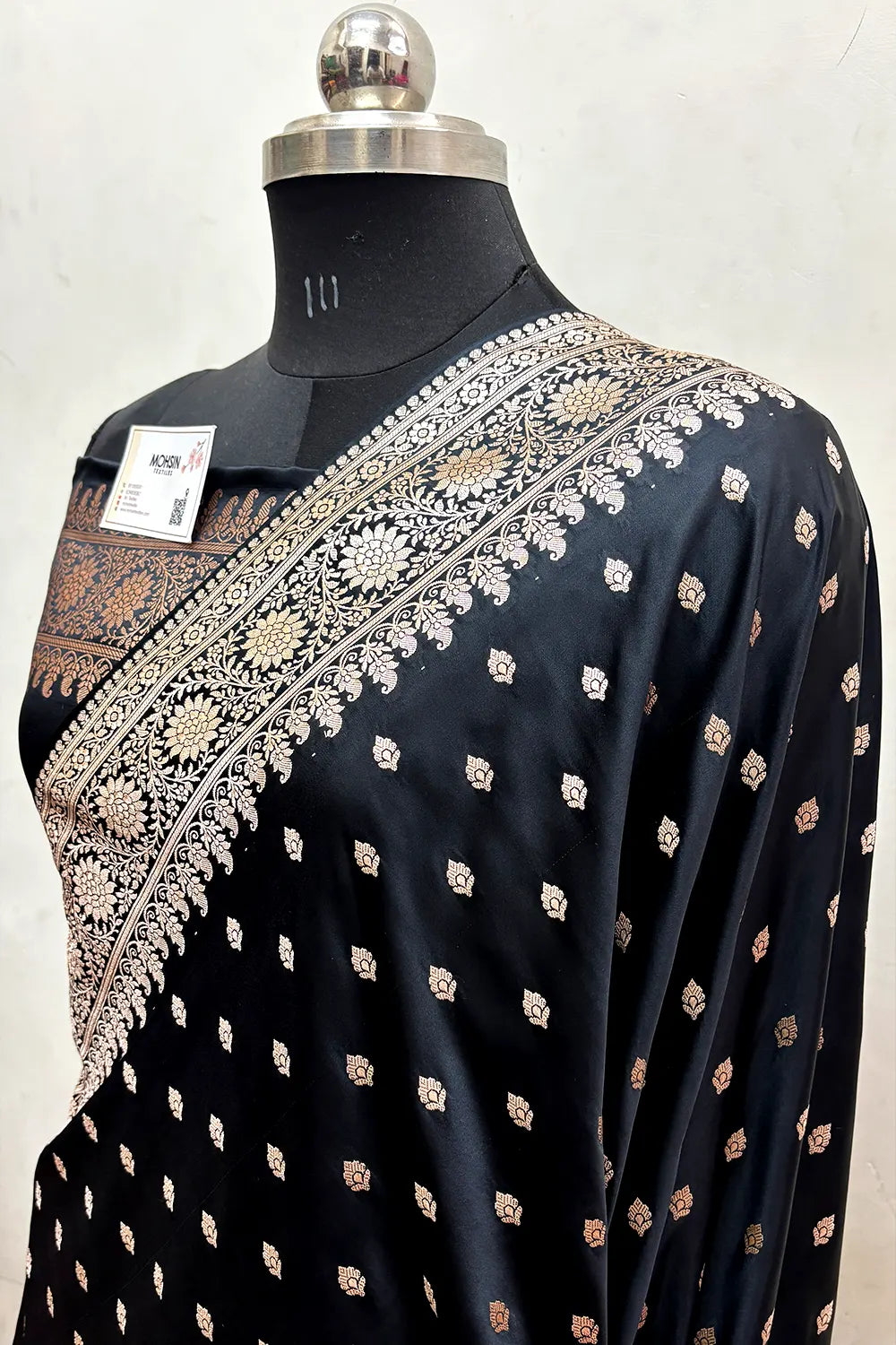 Black Zari Katan Mashru Silk Banarasi Saree