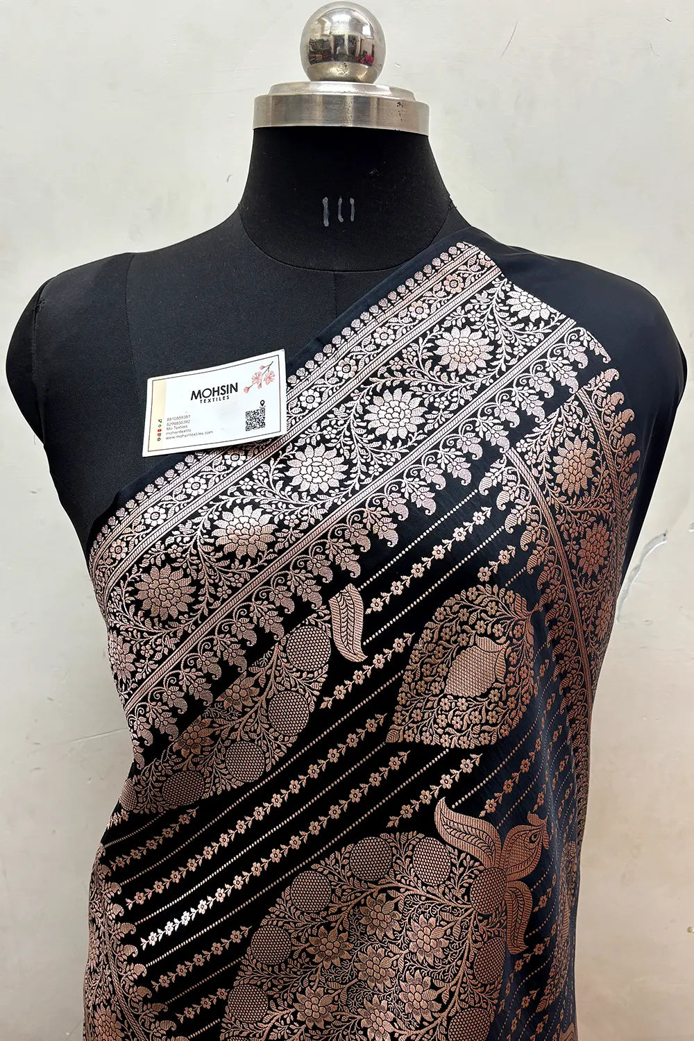 Black Zari Katan Mashru Silk Banarasi Saree