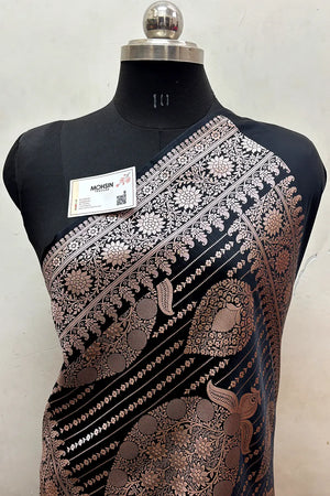 Black Zari Katan Mashru Silk Banarasi Saree