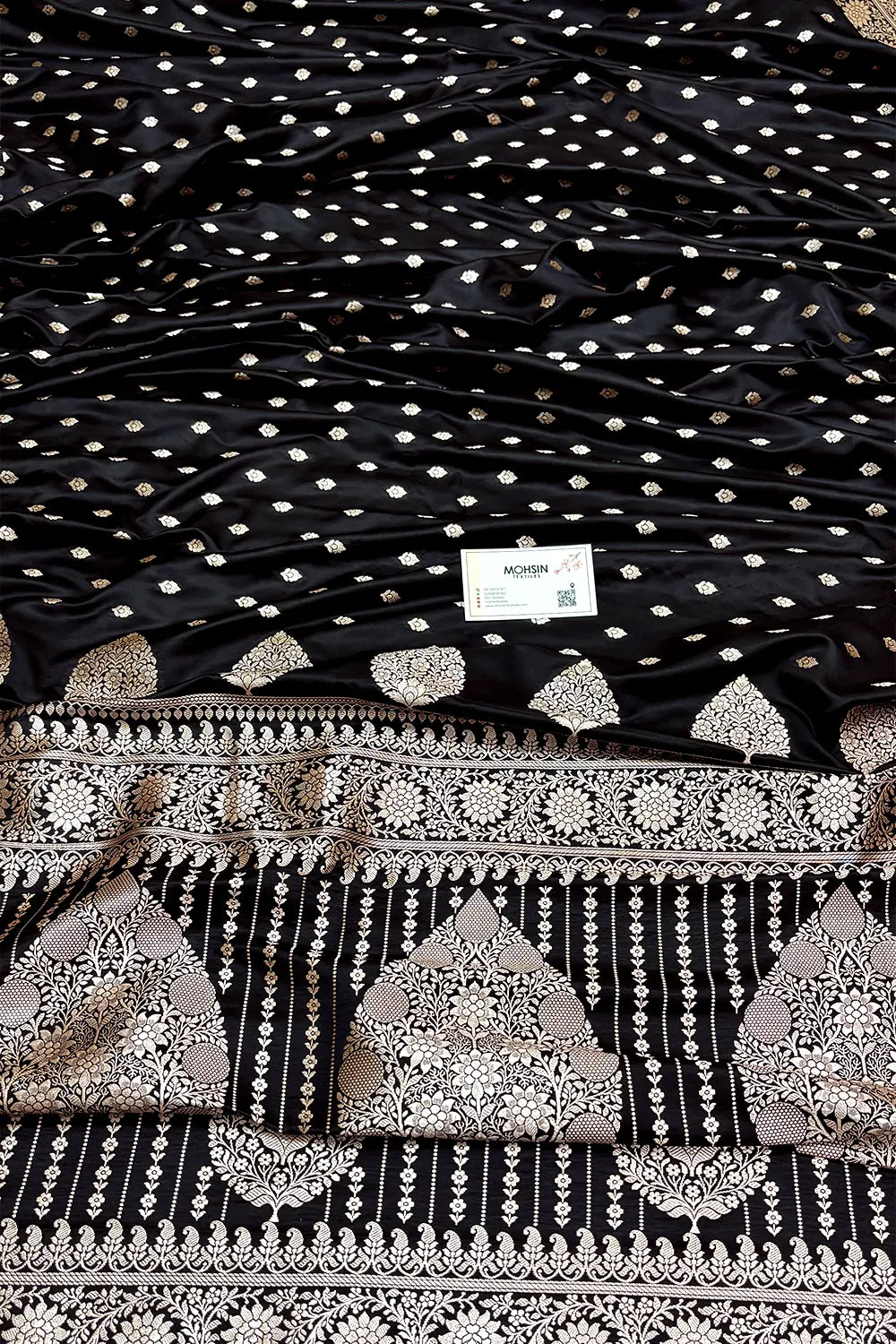 Black Zari Katan Mashru Silk Banarasi Saree