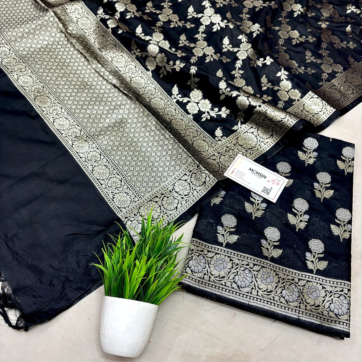 Black Zari Katan Silk Banarasi Suit