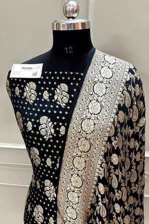 Black Zari Pure Georgette Silk Banarasi Suit