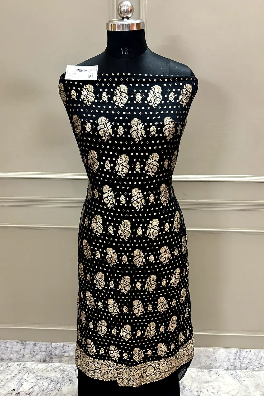 Black Zari Pure Georgette Silk Banarasi Suit