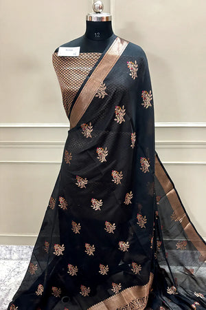 Black Zari Resham Banarasi Silk Saree