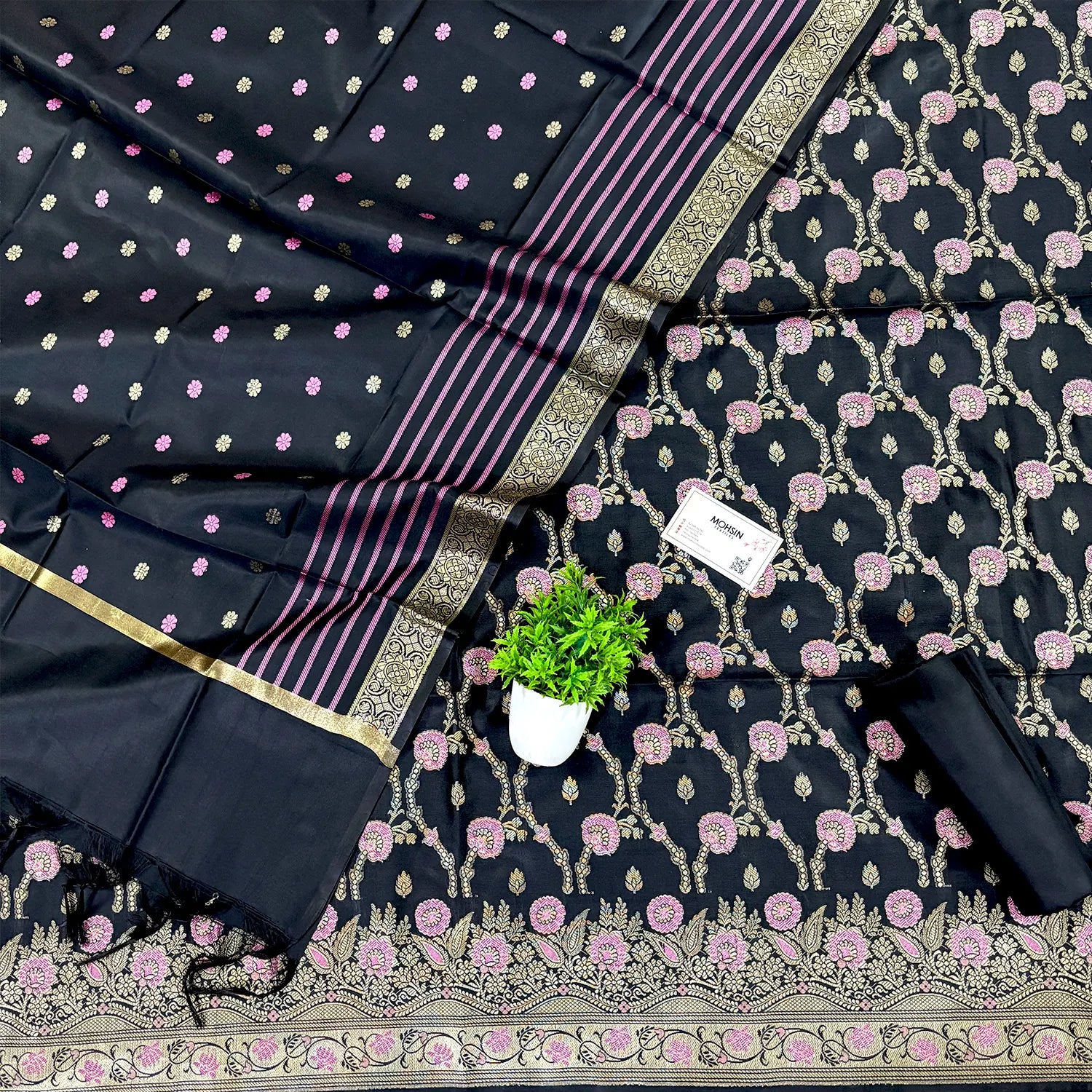 Black Zari Satin Silk Banarasi Suit