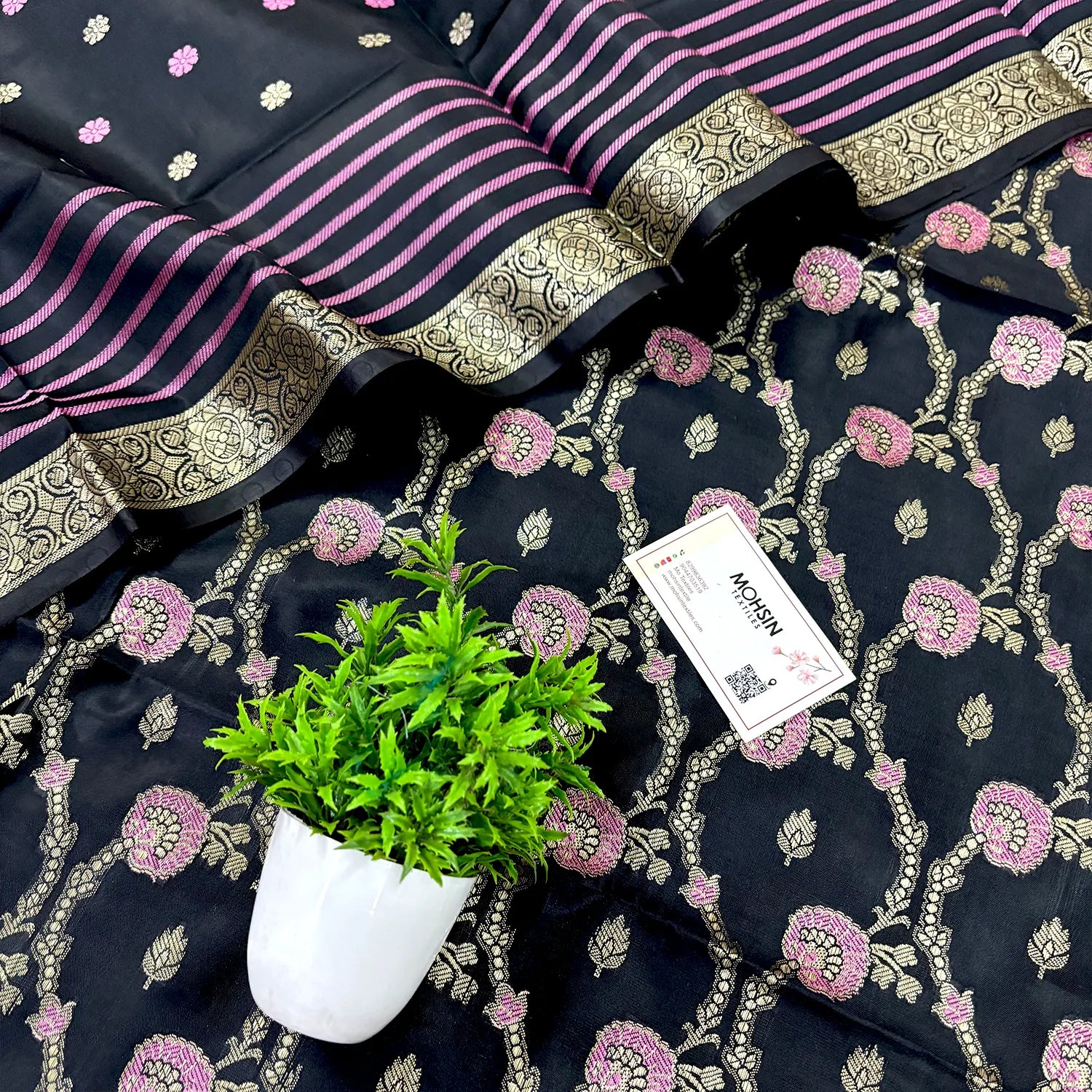 Black Zari Satin Silk Banarasi Suit