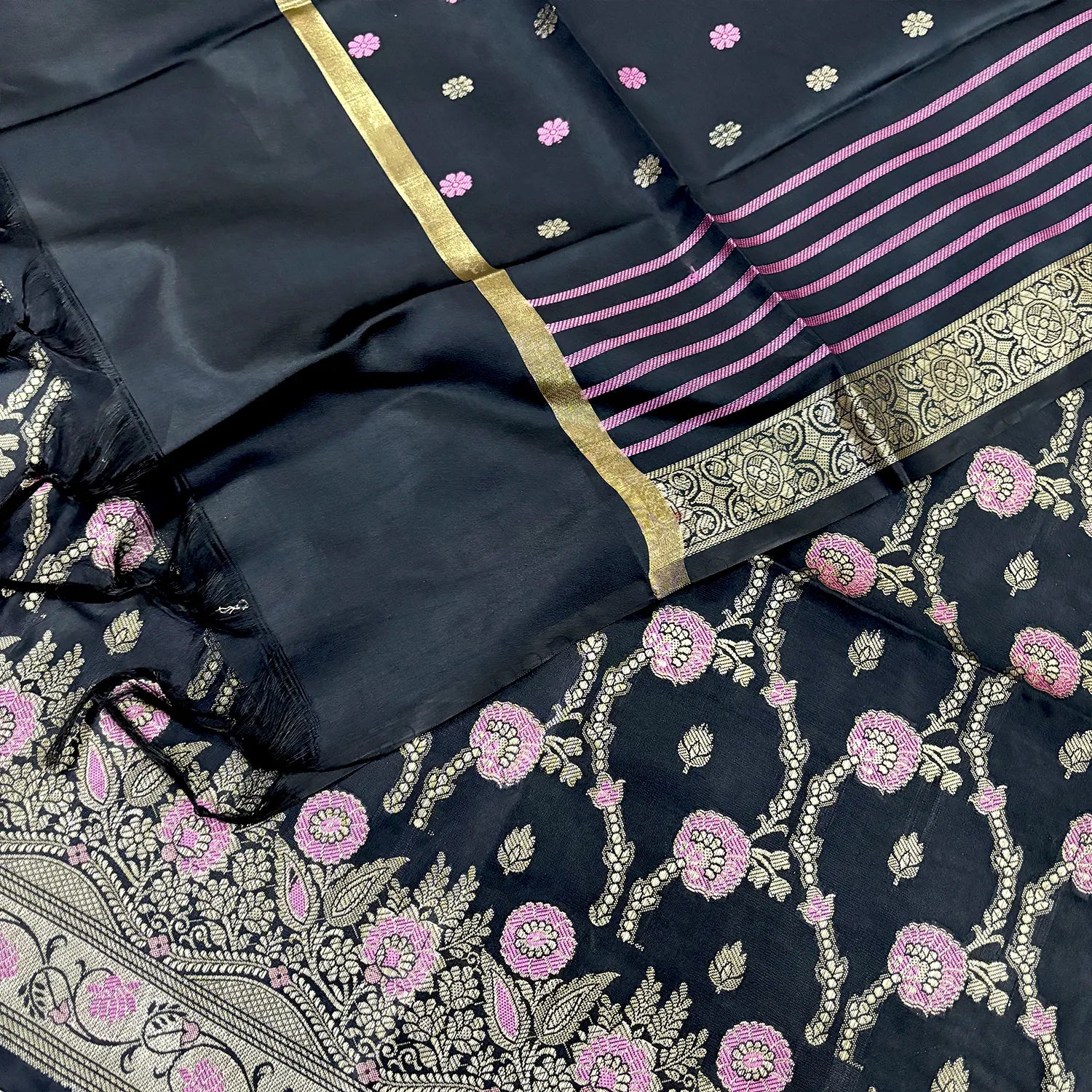 Black Zari Satin Silk Banarasi Suit