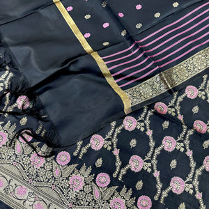 Black Zari Satin Silk Banarasi Suit