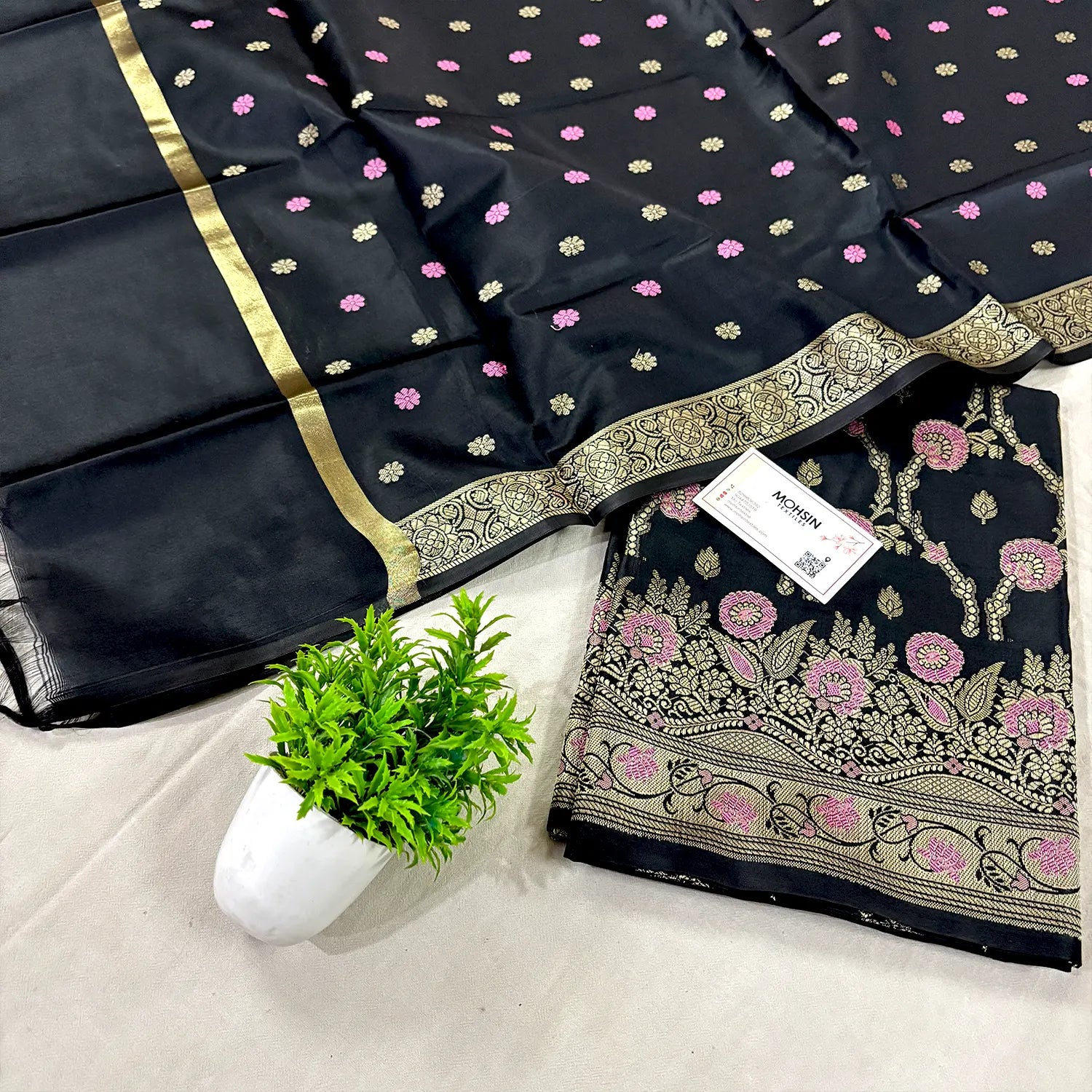 Black Zari Satin Silk Banarasi Suit