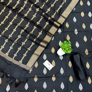 Black Zari Satin Silk Banarasi Suit 