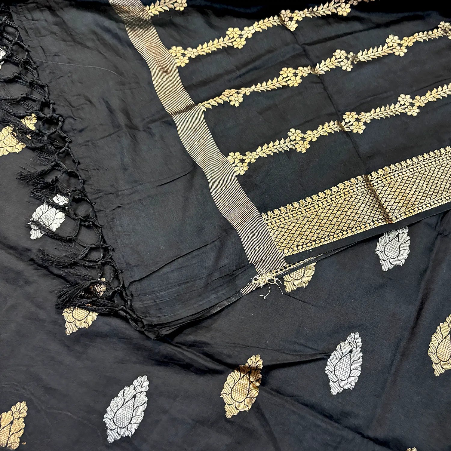 Black Zari Satin Silk Banarasi Suit 