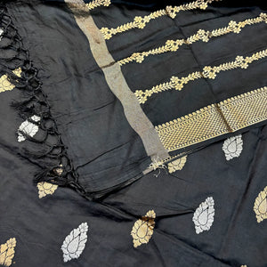 Black Zari Satin Silk Banarasi Suit 