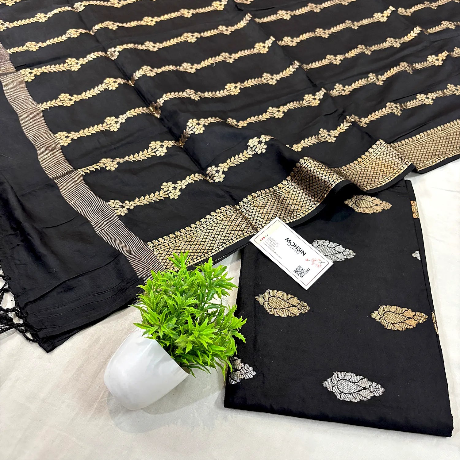 Black Zari Satin Silk Banarasi Suit 