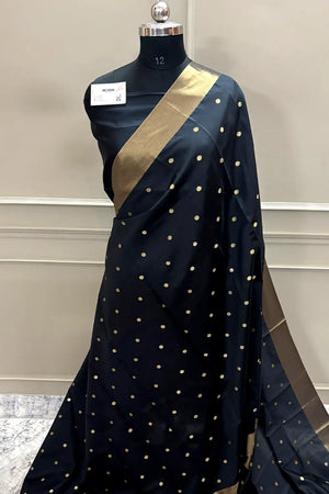 Black Zari Semi Katan Silk Banarasi Saree