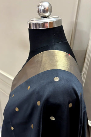 Black Zari Semi Katan Silk Banarasi Saree