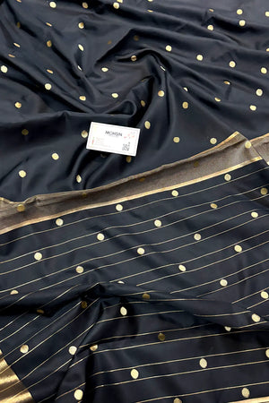 Black Zari Semi Katan Silk Banarasi Saree