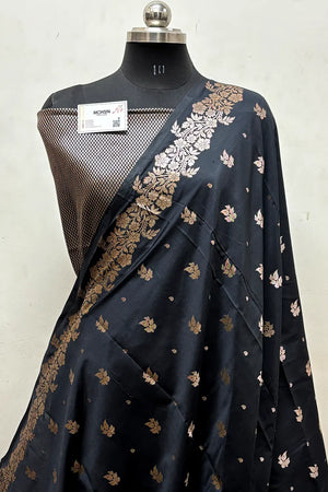 Black Zari Semi Katan Silk Banarasi Saree
