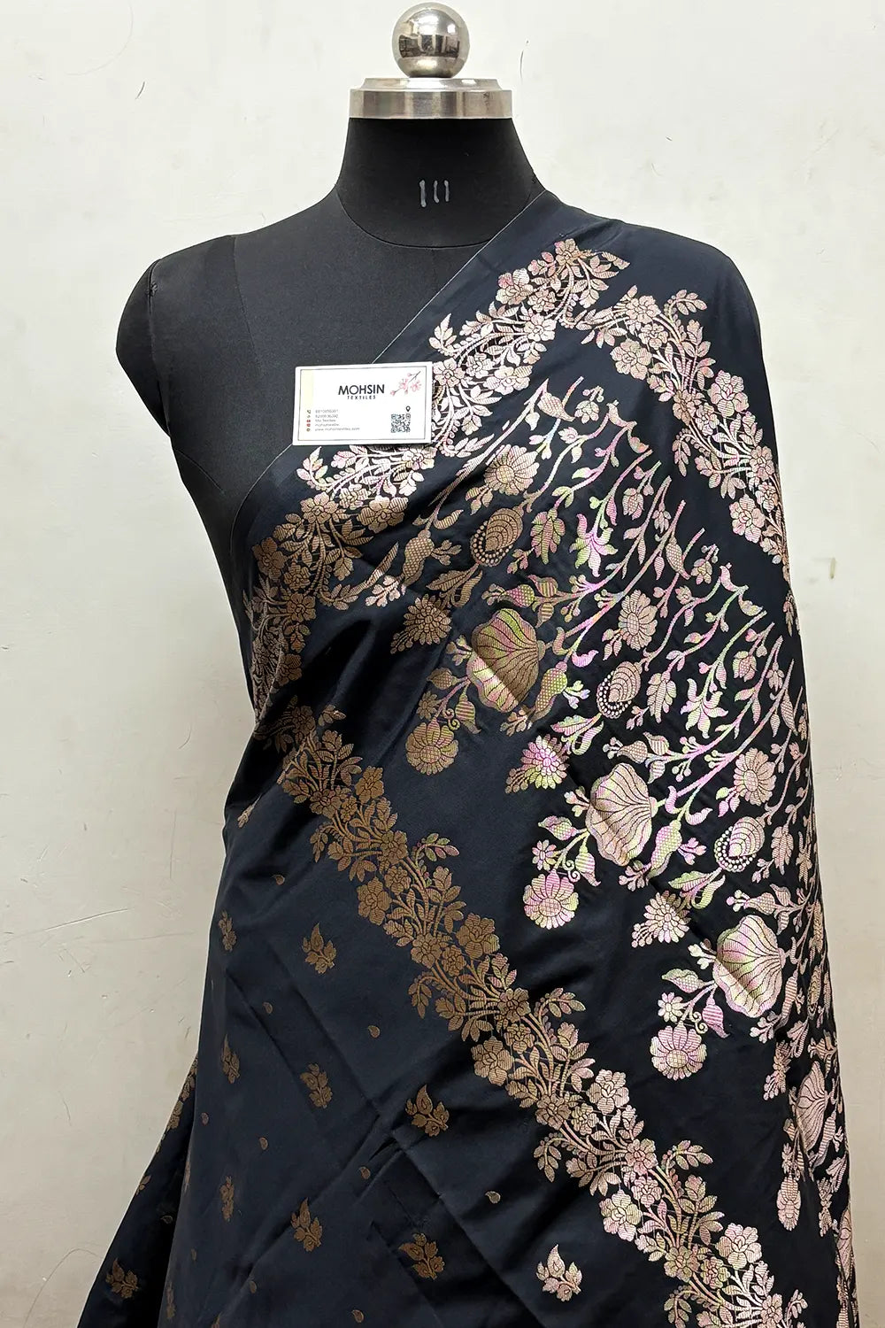 Black Zari Semi Katan Silk Banarasi Saree