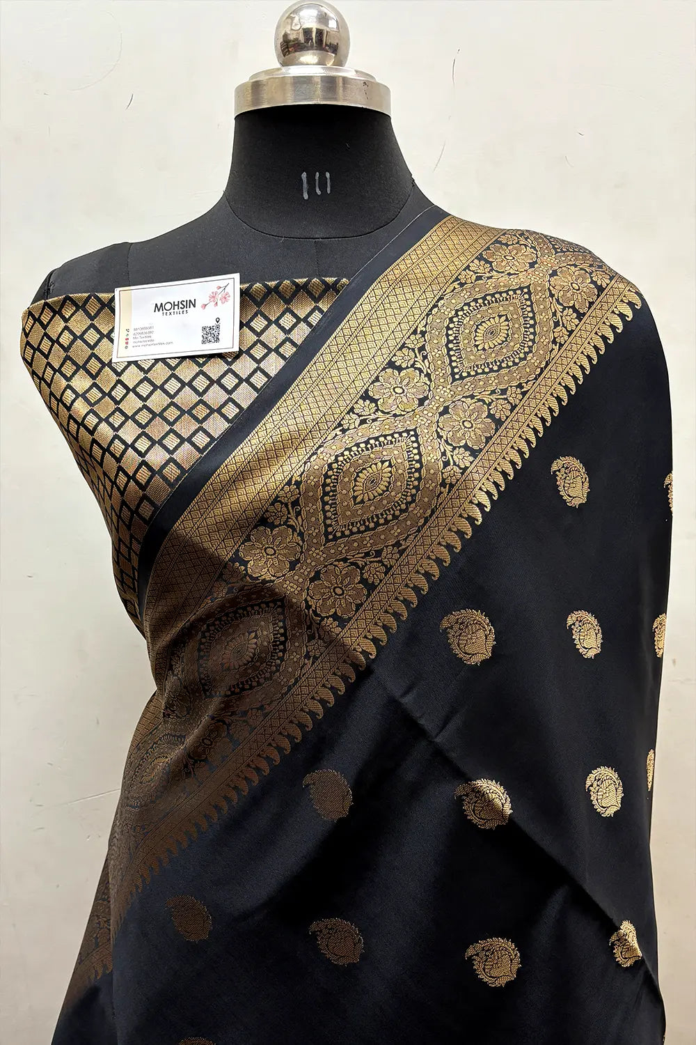 Black  Zari Semi Katan Silk Banarasi Saree