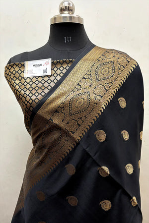 Black  Zari Semi Katan Silk Banarasi Saree