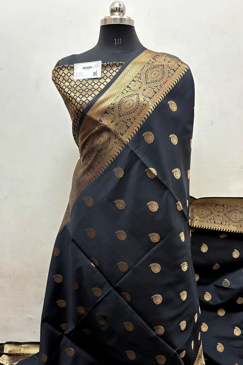Black  Zari Semi Katan Silk Banarasi Saree