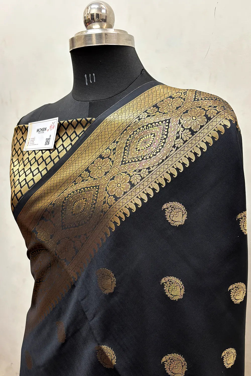 Black  Zari Semi Katan Silk Banarasi Saree