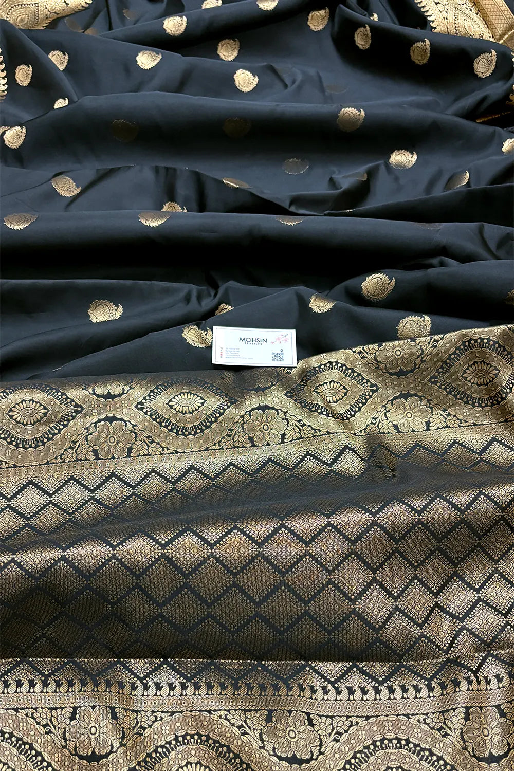 Black  Zari Semi Katan Silk Banarasi Saree