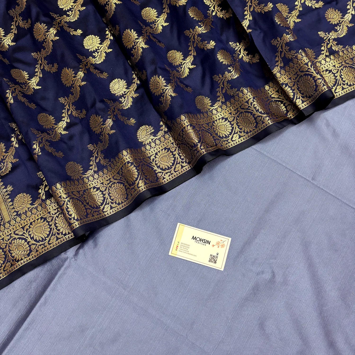 Blue and Navy Blue Plain Semi Katan Silk Banarasi Silk Suit