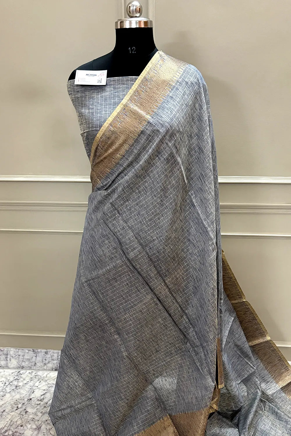 Blue Linen Silk Banarasi Saree