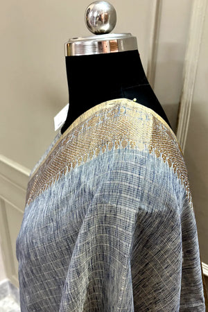 Blue Linen Silk Banarasi Saree