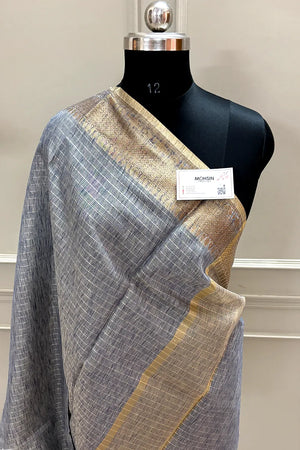 Blue Linen Silk Banarasi Saree