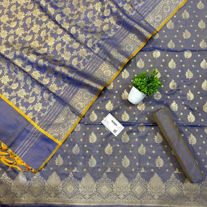 Blue Pankh Buti Satin Silk Banarasi Suit