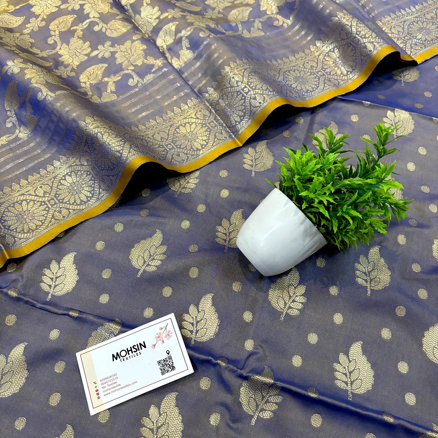 Blue Pankh Buti Satin Silk Banarasi Suit