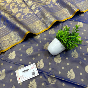 Blue Pankh Buti Satin Silk Banarasi Suit