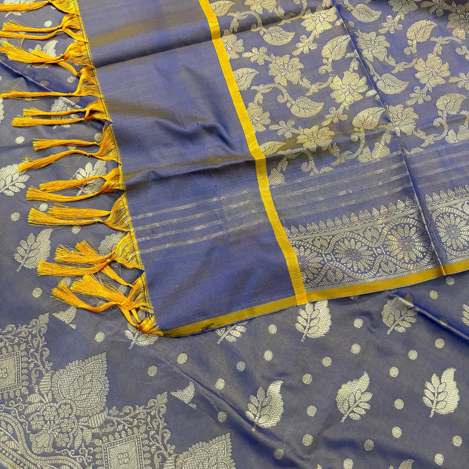 Blue Pankh Buti Satin Silk Banarasi Suit