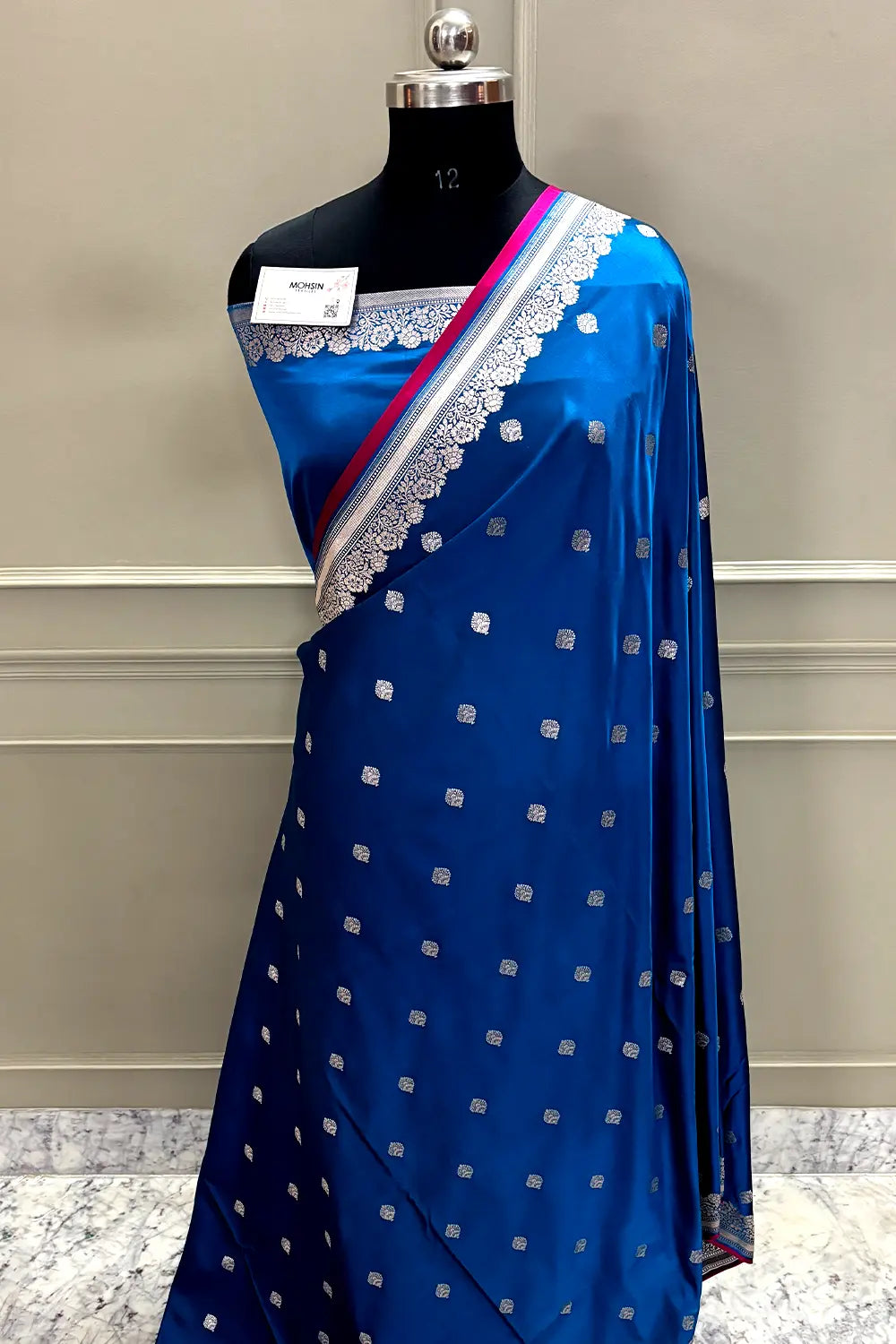 Blue Zari Katan Mashru Silk Banarasi Saree