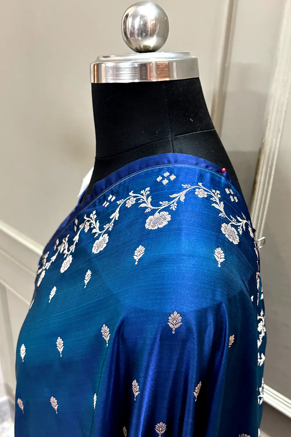 Blue Zari Katan Mashru Silk Banarasi Saree