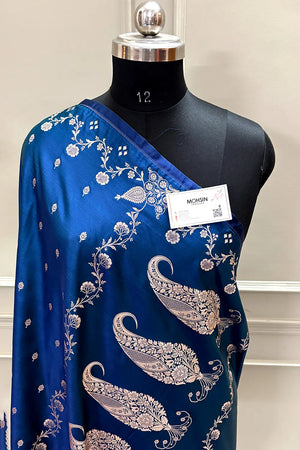 Blue Zari Katan Mashru Silk Banarasi Saree