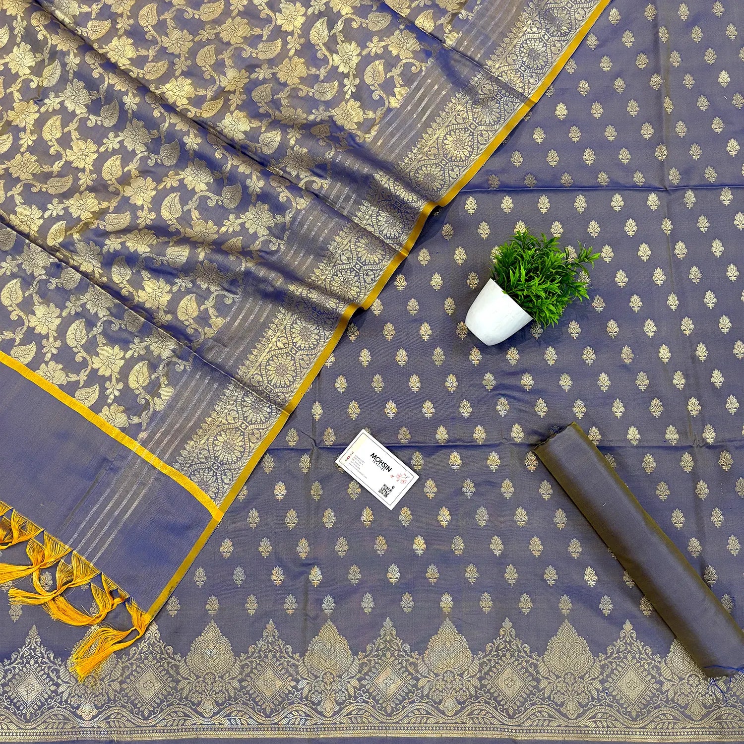 Blue Zari Satin Silk Banarasi Suit