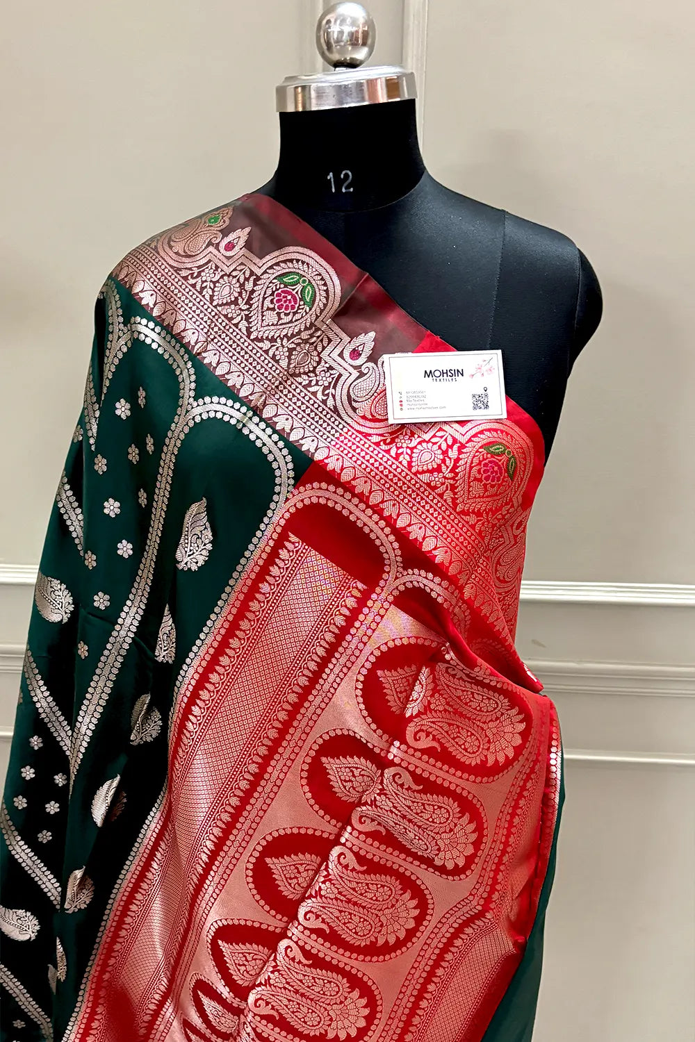 Bottle Green and Red Zari Banarasi Silk Saree