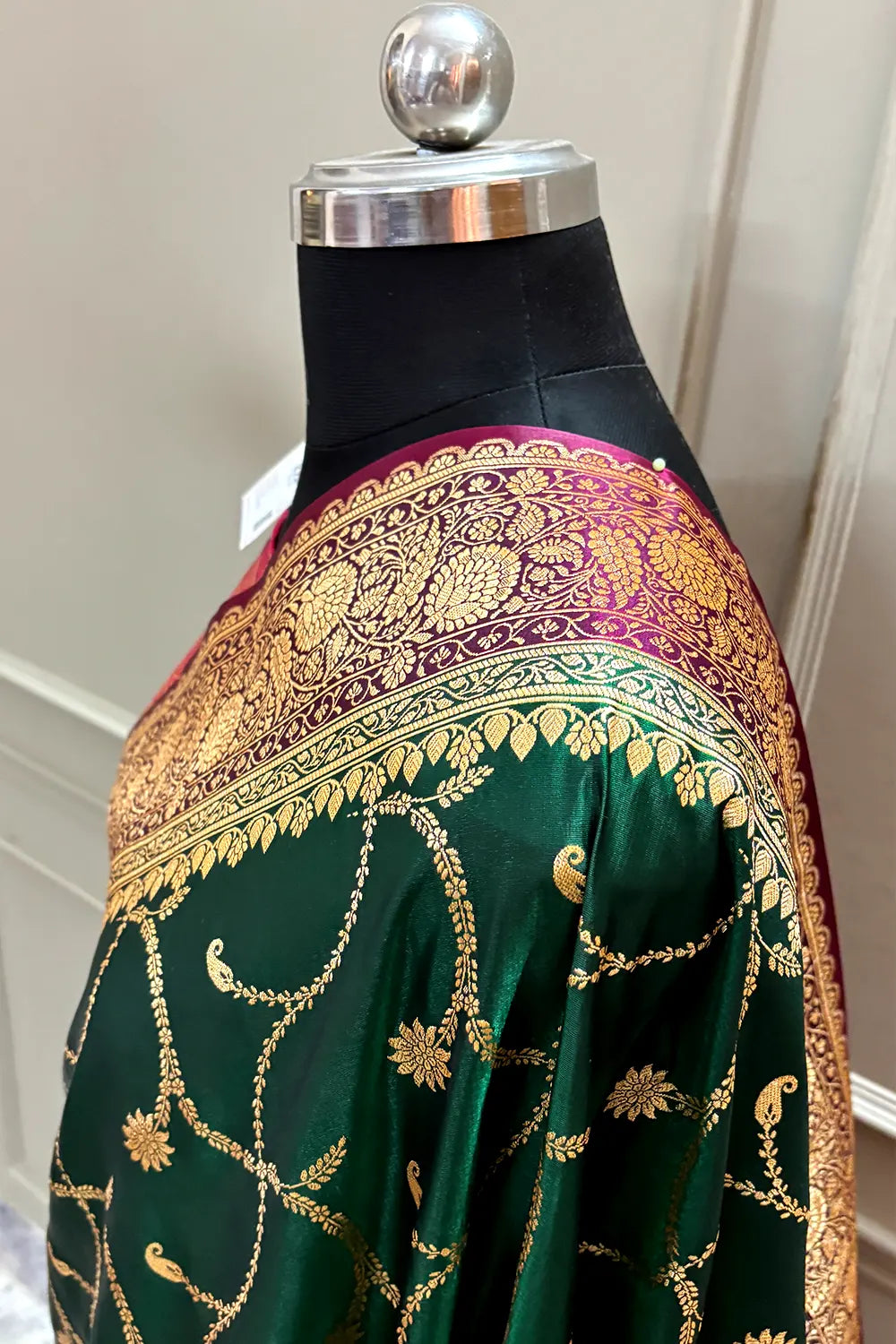 Bottle Green and Red Zari Katan Silk Banarasi Saree