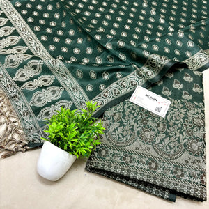 Bottle Green Angoori Buti Cotton Silk Banarasi Suit