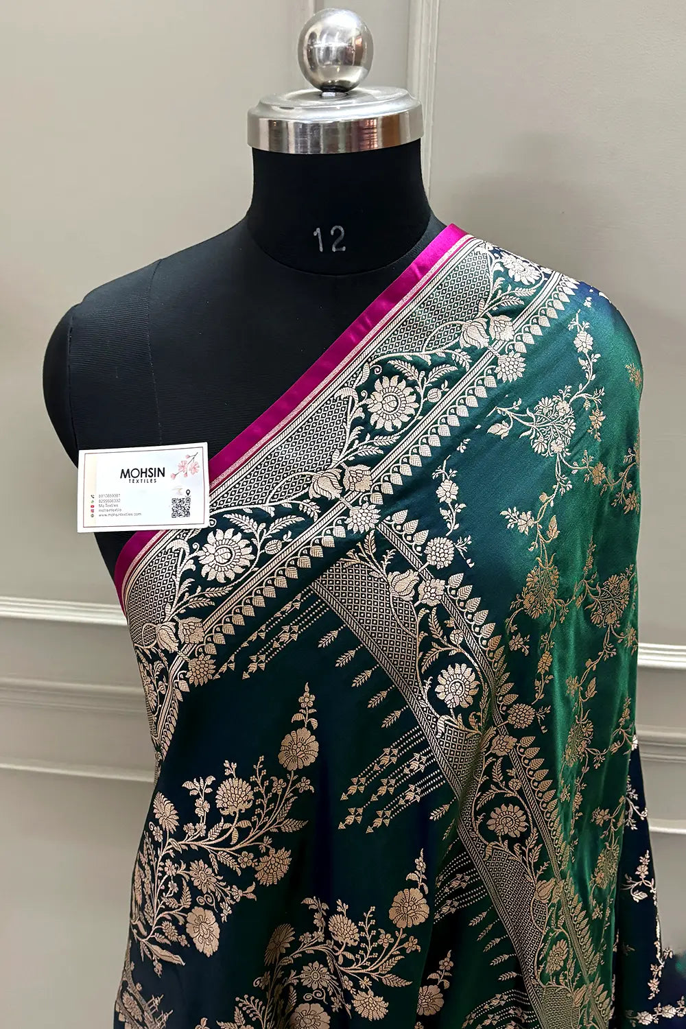 Bottle Green Auda Jhanjaal Katan Mashru Silk Banarasi Saree