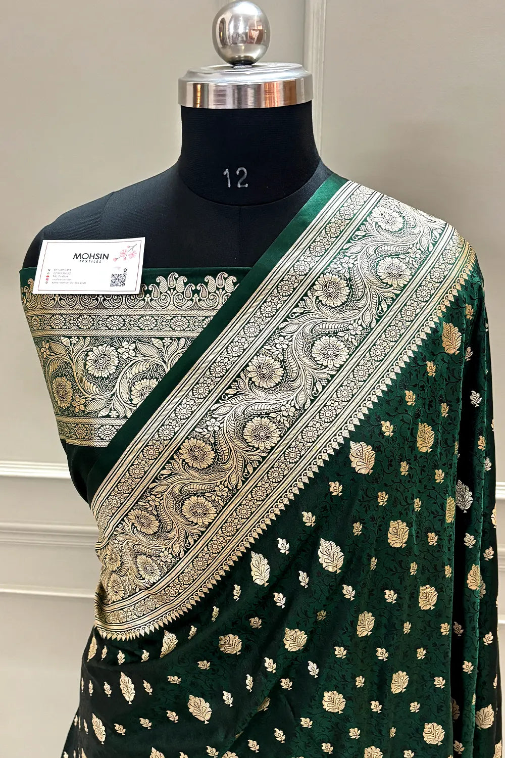 Bottle Green Chunni Munni Buti Katan Silk Banarasi Saree
