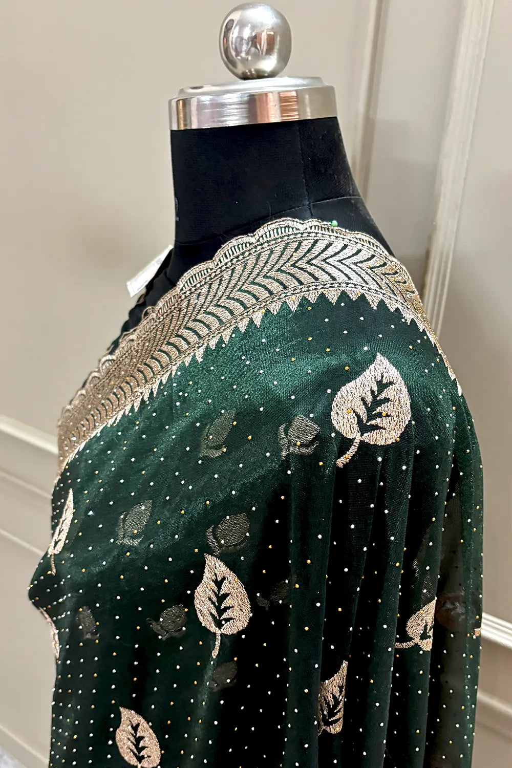 Bottle Green Embordiery Siroski Work Silk Saree