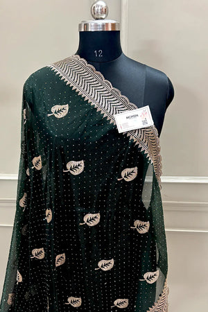 Bottle Green Embordiery Siroski Work Silk Saree