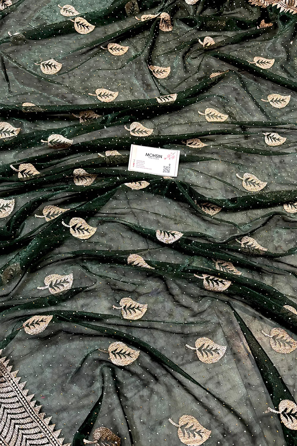 Bottle Green Embordiery Siroski Work Silk Saree