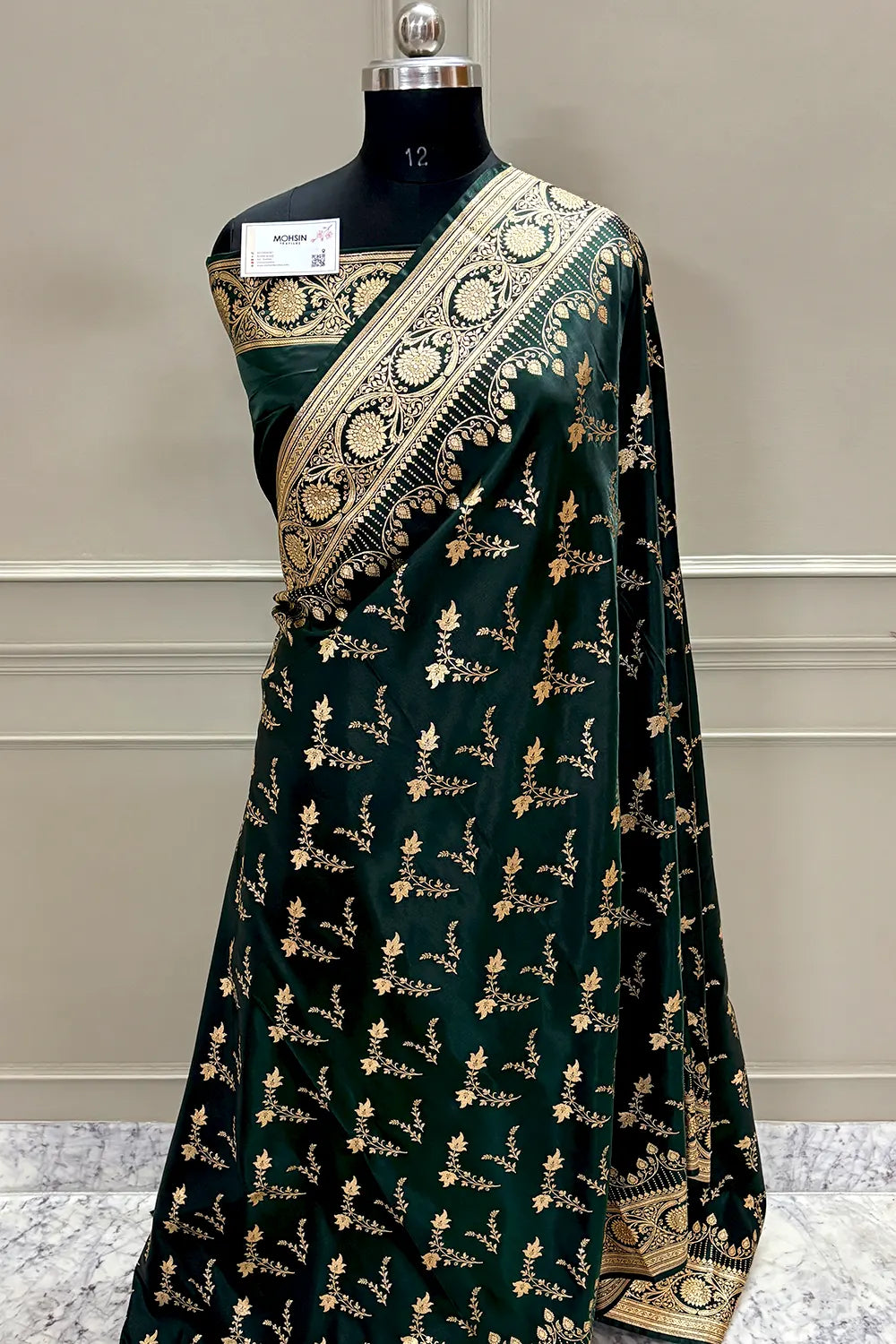 Bottle Green Floranza Katan Silk Banarasi Saree